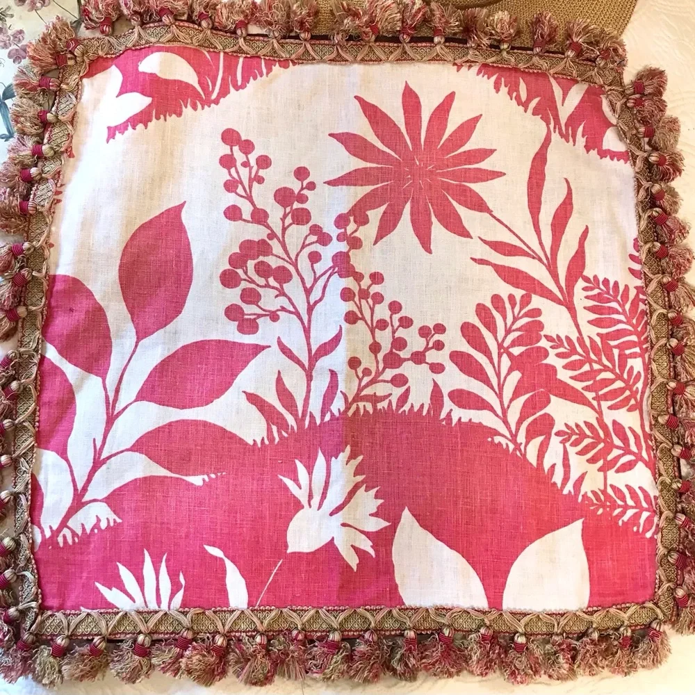 Set of 4 Large Botanical Tassel Accent Pillow Covers Coastal Decor 24” x 24”